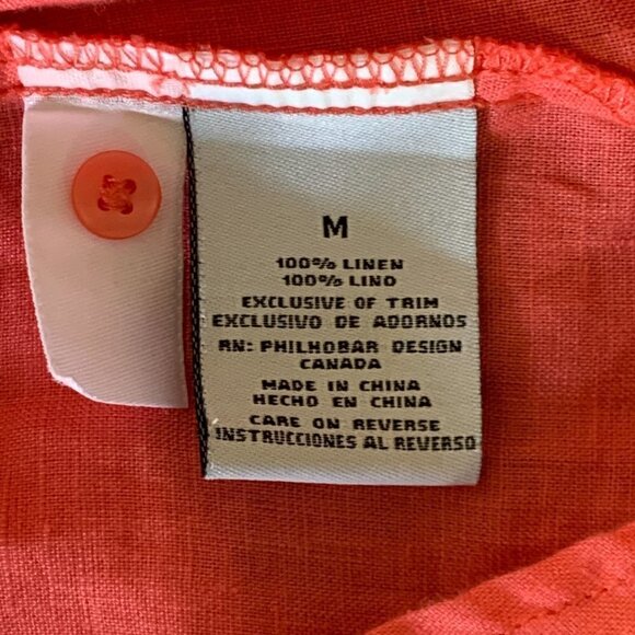 Nicole Miller Original Sz M Linen Button Front Blouse Roll Tab Coral Pink 200C - Picture 7 of 8